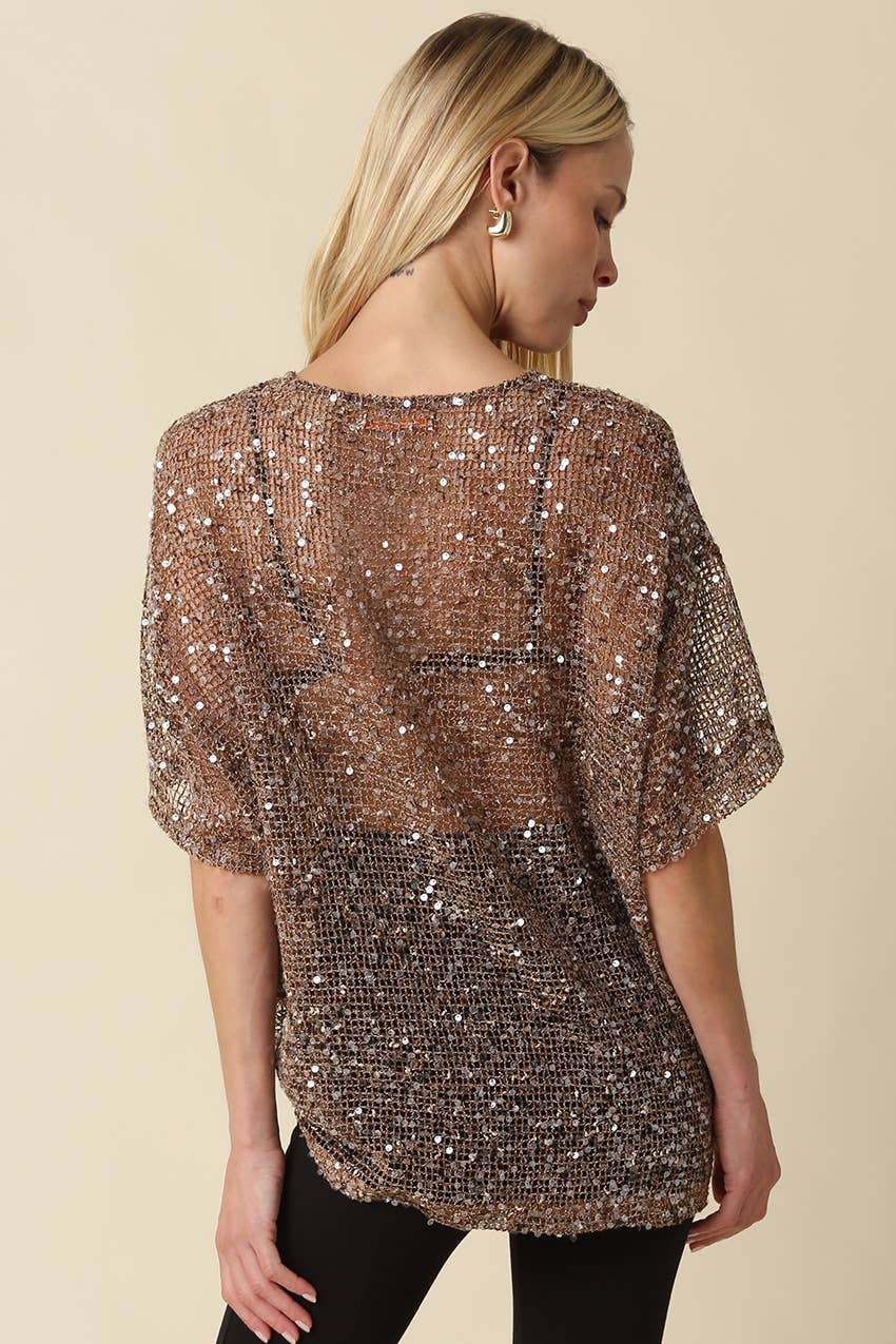 Sequin Mesh Top | Brown