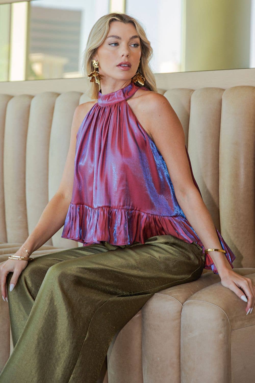 Ruffle Halter Top | Rust