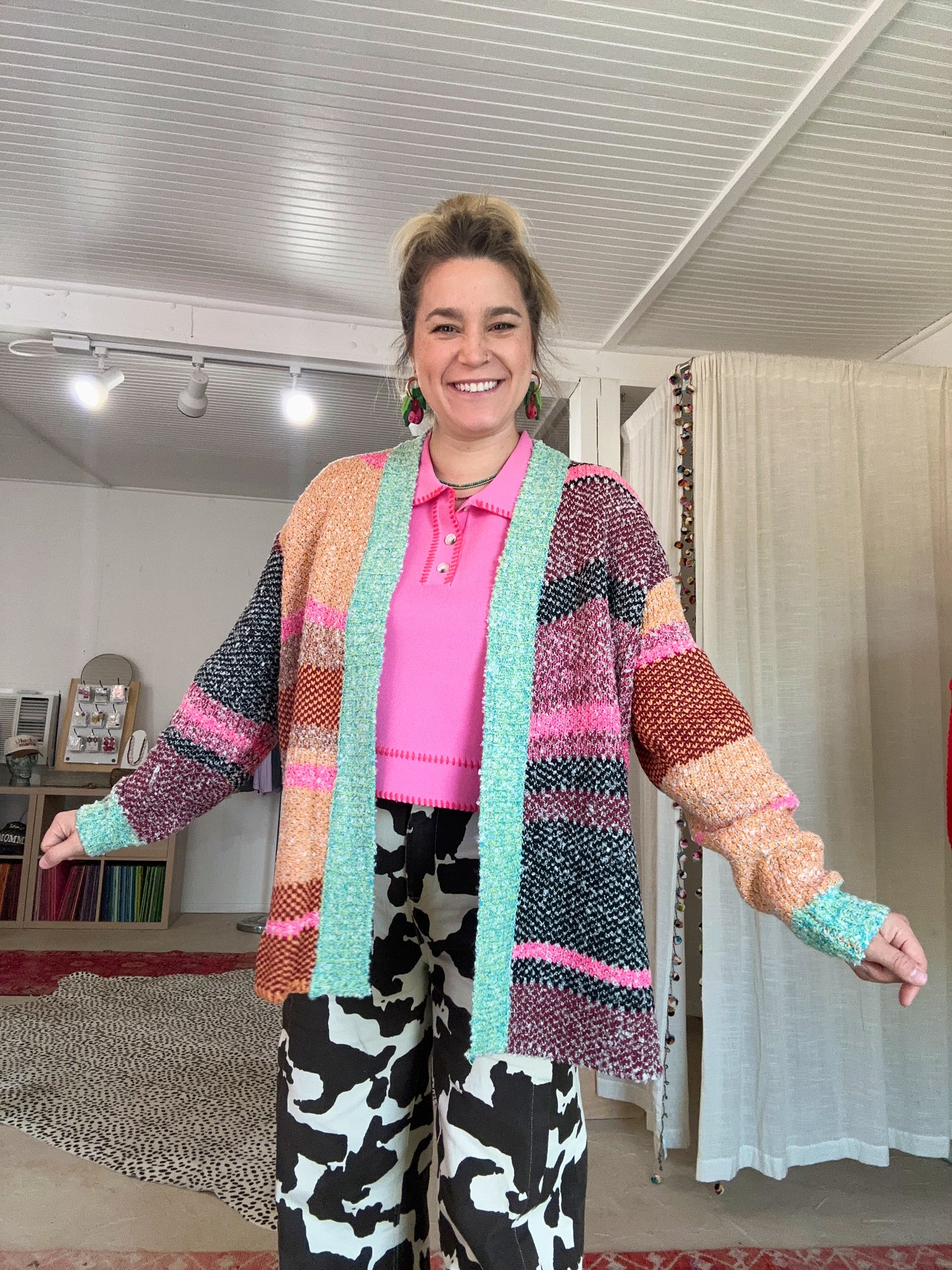 Oversized Color Block Cardigan