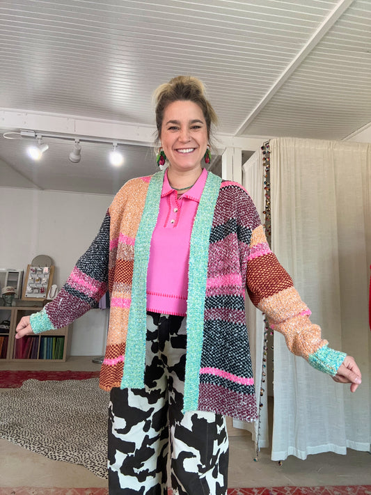 Oversized Color Block Cardigan