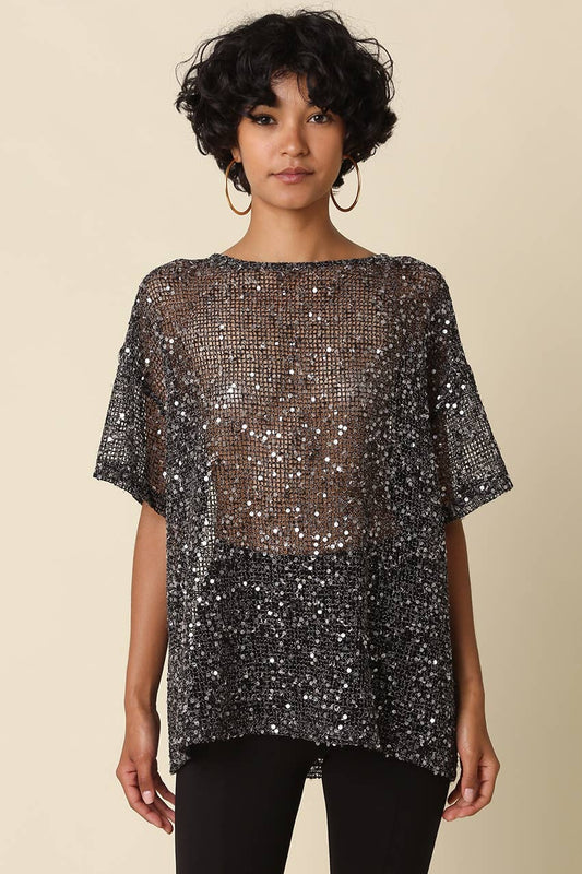 Sequin Mesh Top | Black