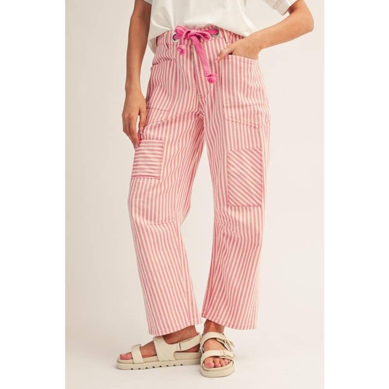 Pink Stripe Barrel Pants