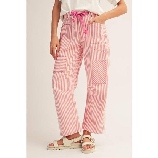 Pink Stripe Barrel Pants
