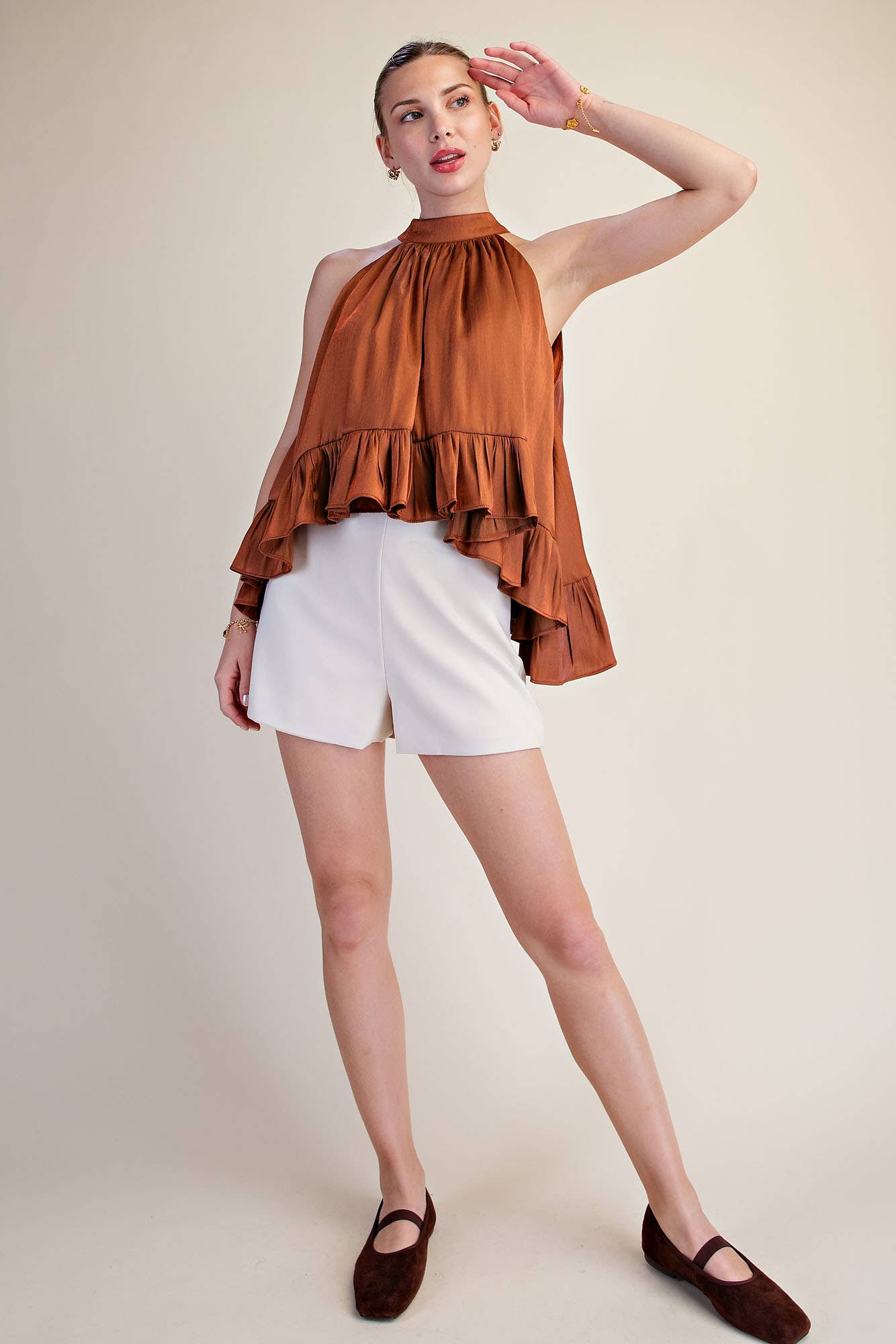 Ruffle Halter Top | Brown