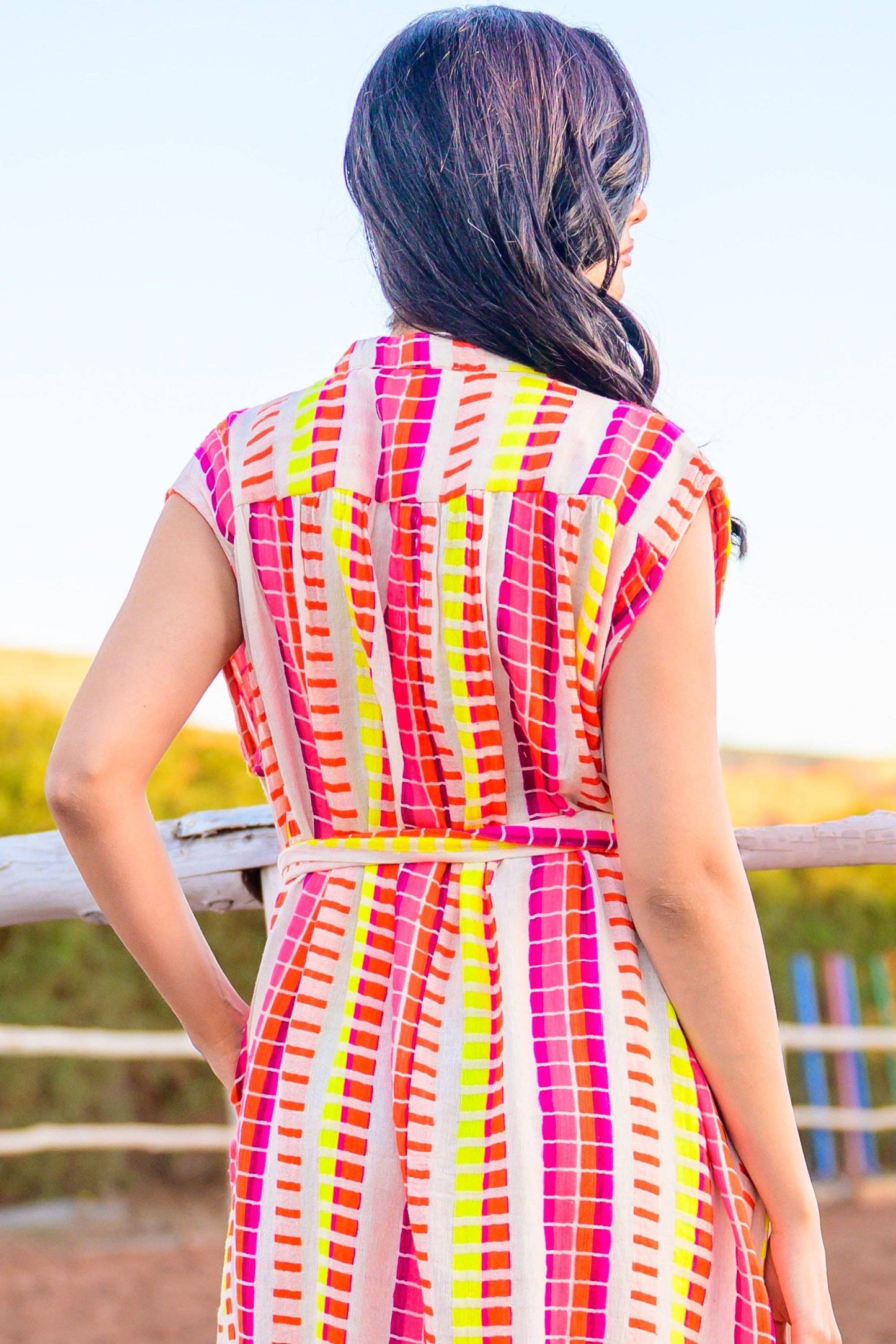 Striped Belted Midi Dress Saluza