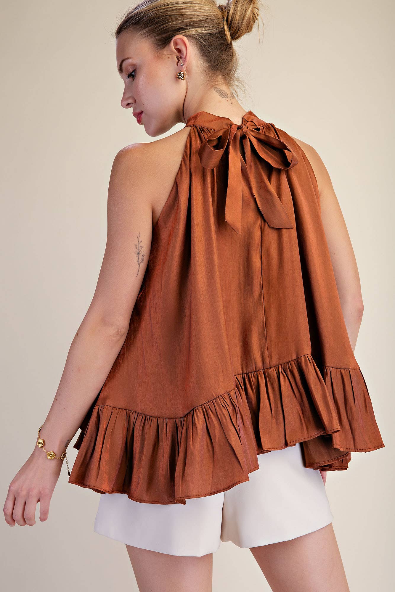 Ruffle Halter Top | Brown