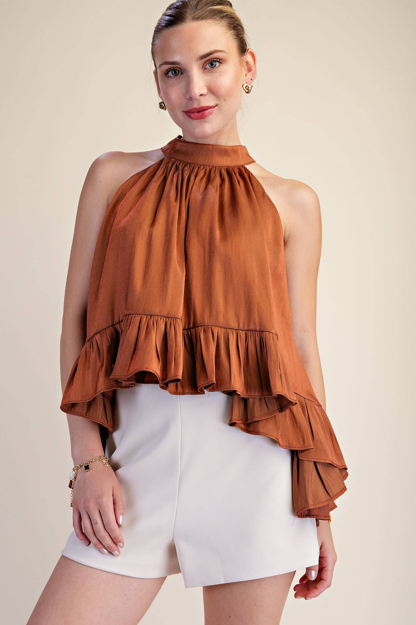 Ruffle Halter Top | Brown