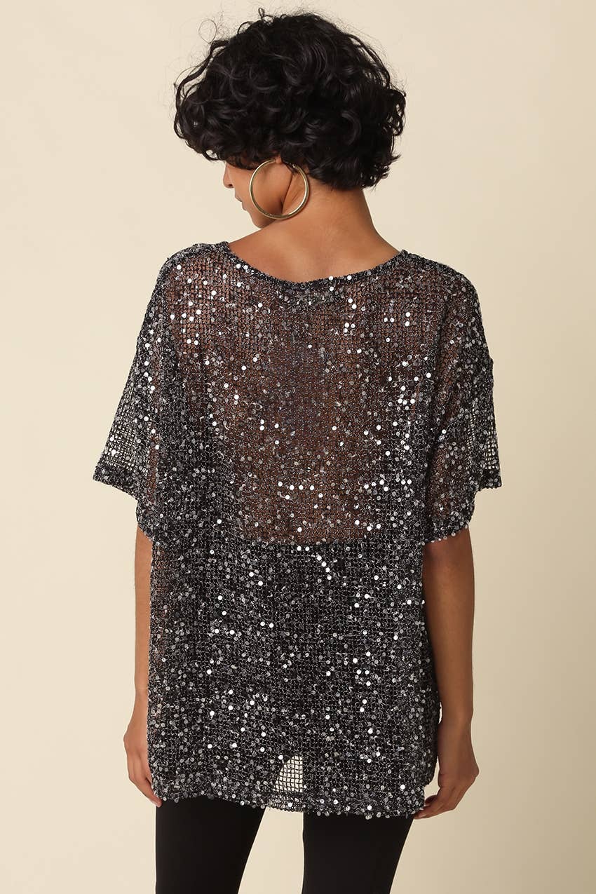 Sequin Mesh Top | Black