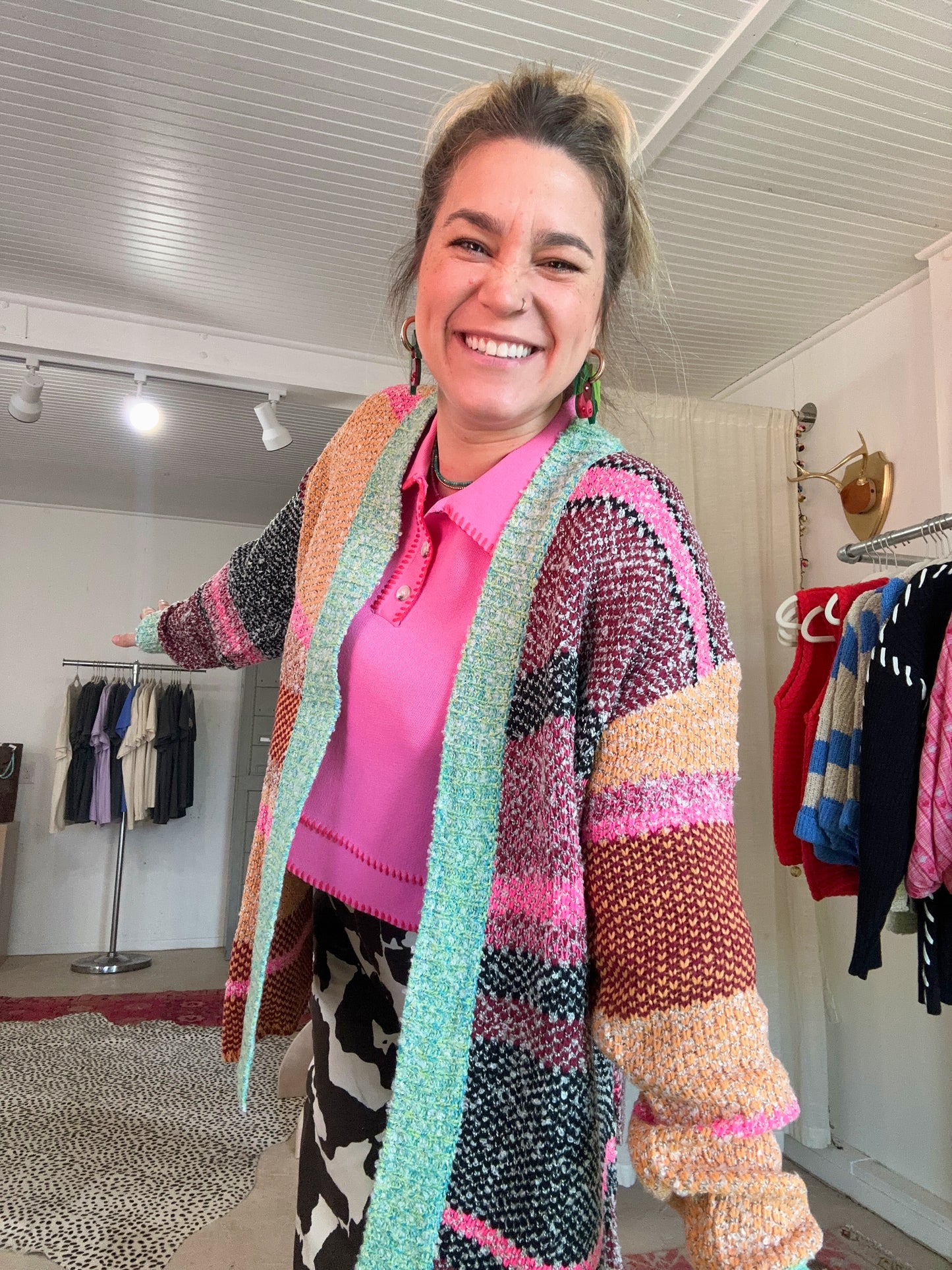 Oversized Color Block Cardigan