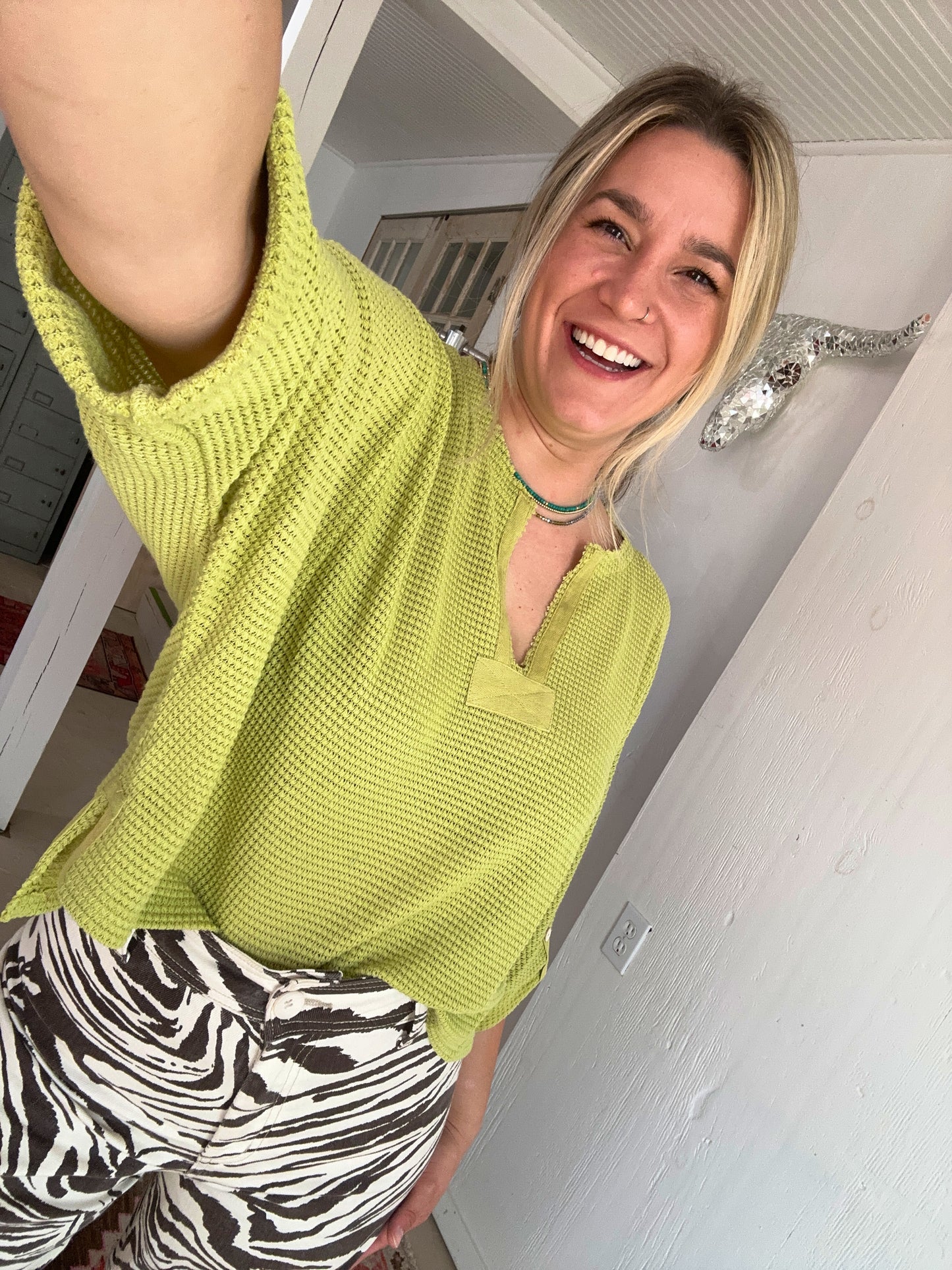 Lime Waffle Knit Top