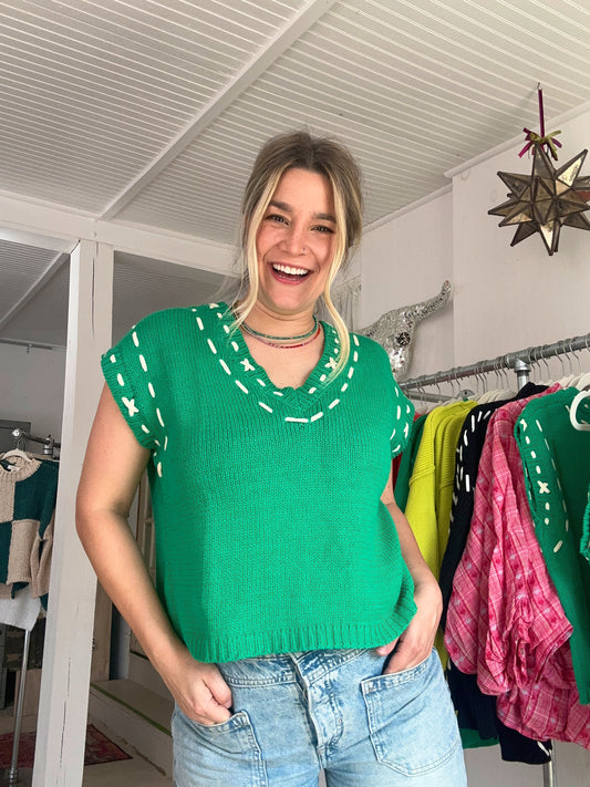 Stitched Green Sweater Top