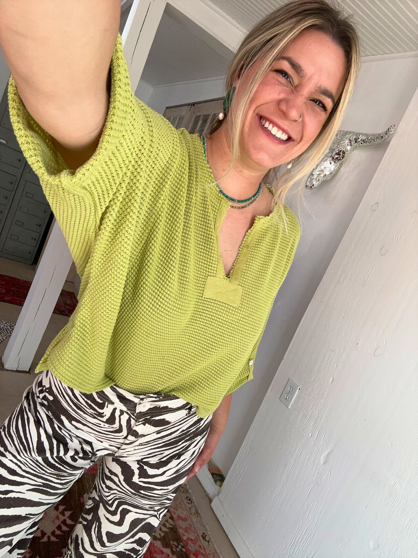 Lime Waffle Knit Top