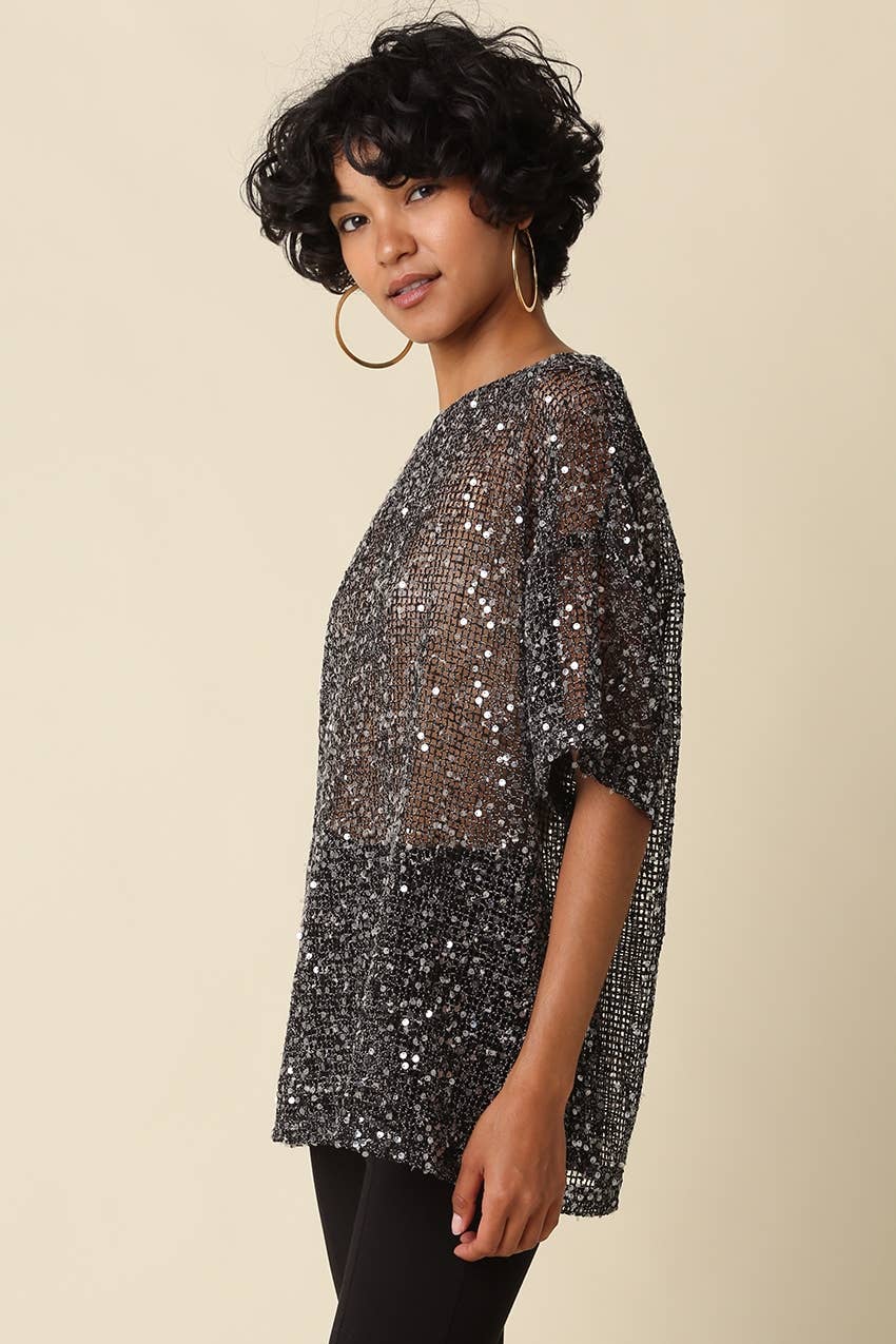 Sequin Mesh Top | Black