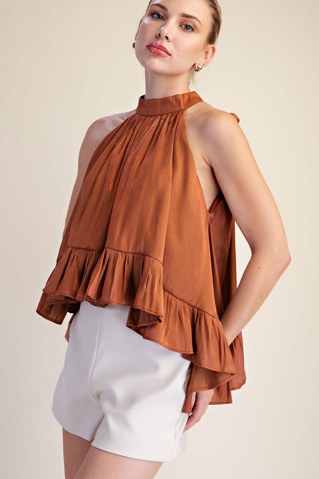 Ruffle Halter Top | Brown