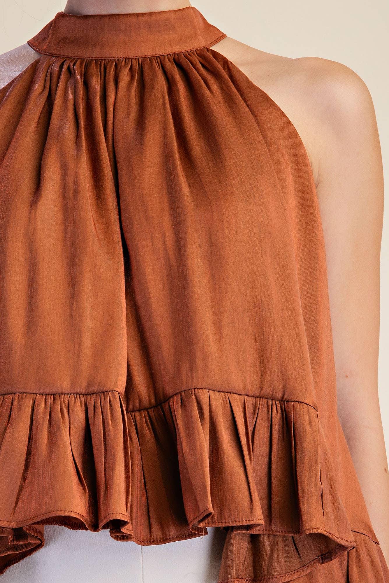 Ruffle Halter Top | Brown
