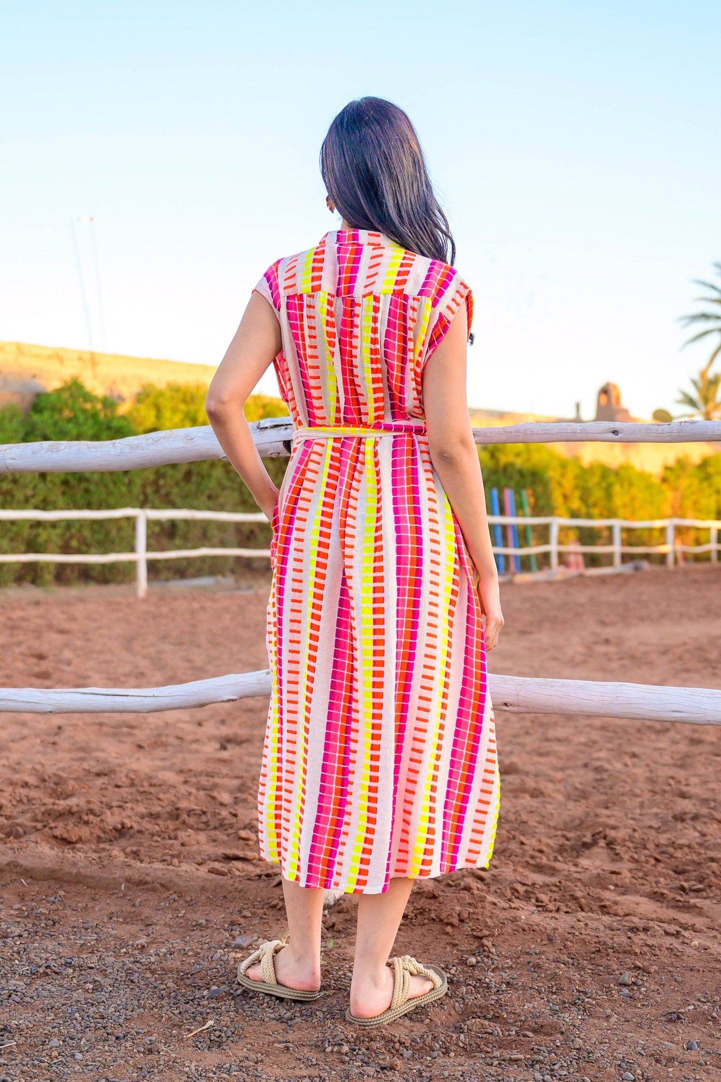 Striped Belted Midi Dress Saluza